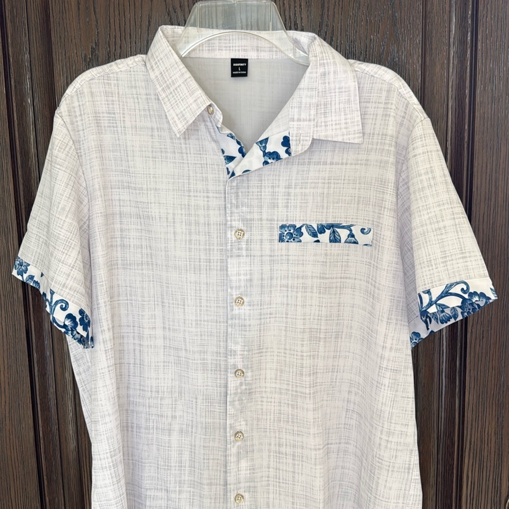 *LIKE NEW* Manfinity Men's Button Down Lt. Gray Plaid Lightweight - Size L